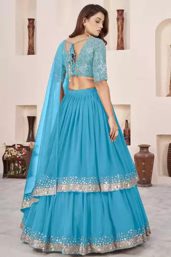 sky blue georgette embroidered lehenga choli with dupatta
