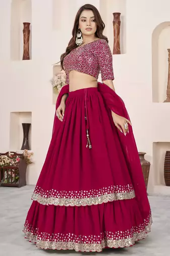 pink georgette embroidered lehenga choli with dupatta