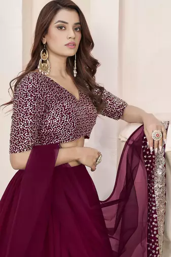 purple georgette embroidered lehenga choli with dupatta