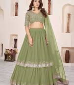 olive georgette embroidered lehenga choli with dupatta