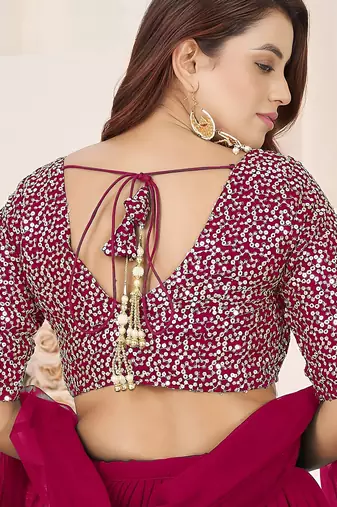 pink georgette embroidered lehenga choli with dupatta