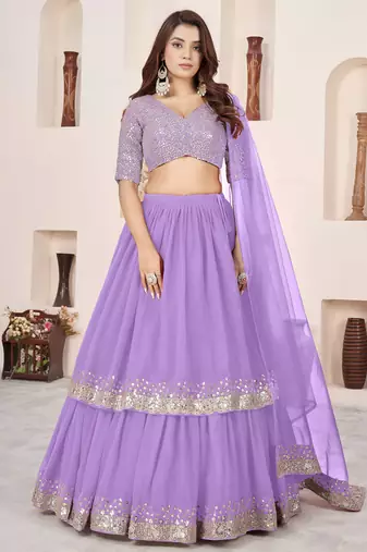 lavender georgette embroidered lehenga choli with dupatta
