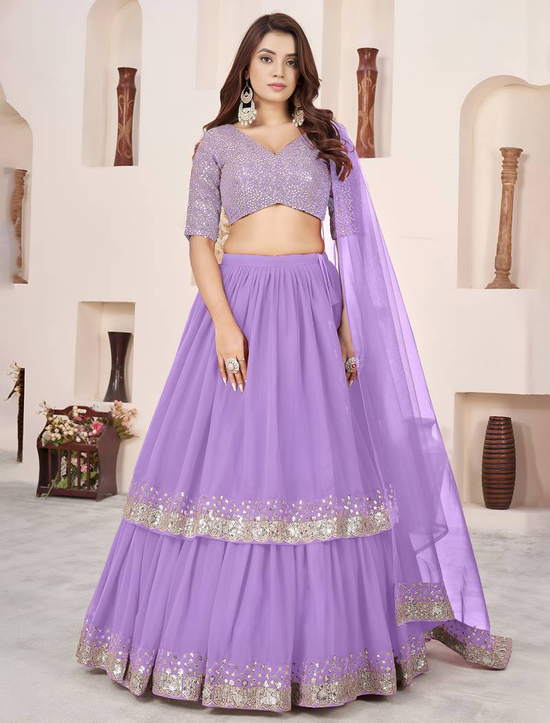 lavender georgette embroidered lehenga choli with dupatta