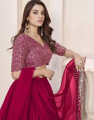 pink georgette embroidered lehenga choli with dupatta 5