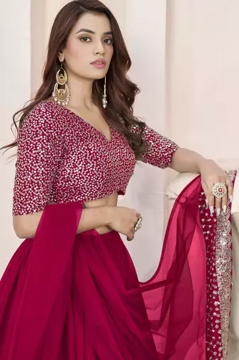 pink georgette embroidered lehenga choli with dupatta