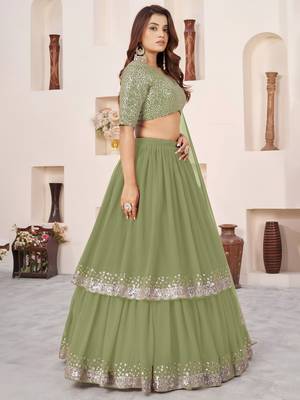 olive georgette embroidered lehenga choli with dupatta 2