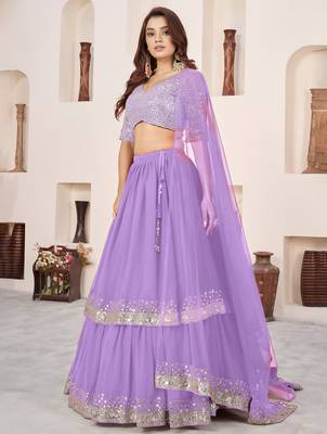 lavender georgette embroidered lehenga choli with dupatta 2