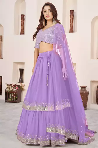 lavender georgette embroidered lehenga choli with dupatta