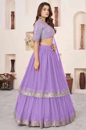 lavender georgette embroidered lehenga choli with dupatta