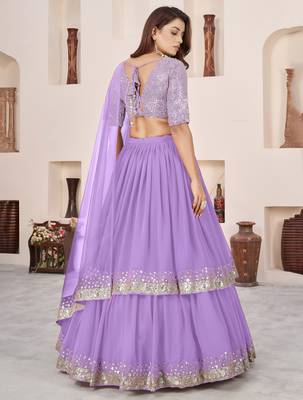 lavender georgette embroidered lehenga choli with dupatta 4