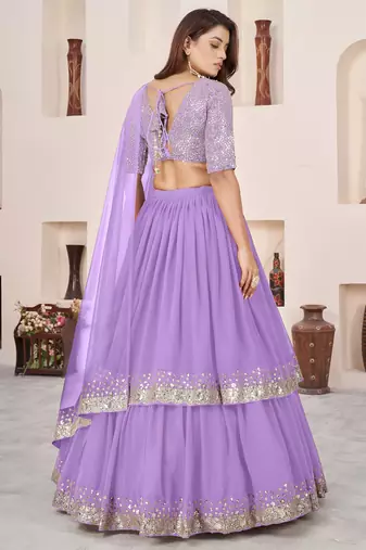 lavender georgette embroidered lehenga choli with dupatta