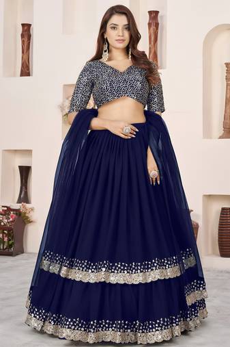 blue georgette embroidered lehenga choli with dupatta