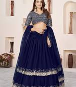 blue georgette embroidered lehenga choli with dupatta