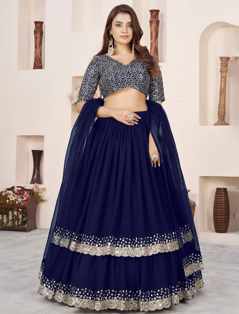 blue georgette embroidered lehenga choli with dupatta
