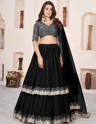 black georgette embroidered lehenga choli with dupatta 1