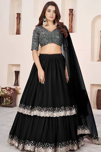 black georgette embroidered lehenga choli with dupatta