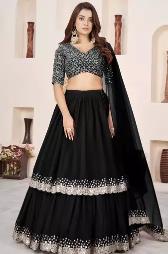black georgette embroidered lehenga choli with dupatta