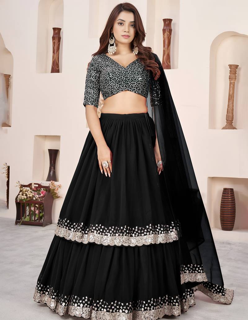black georgette embroidered lehenga choli with dupatta