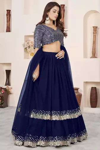 blue georgette embroidered lehenga choli with dupatta
