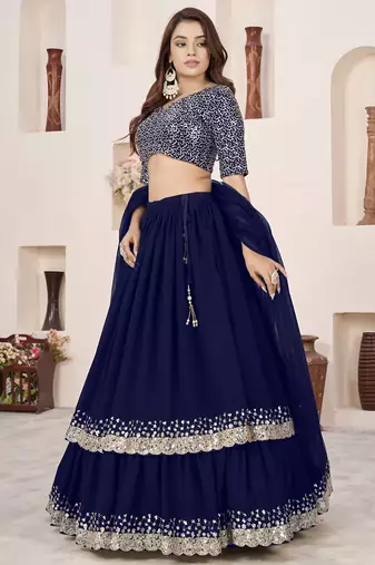 blue georgette embroidered lehenga choli with dupatta