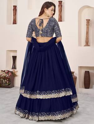 blue georgette embroidered lehenga choli with dupatta 4