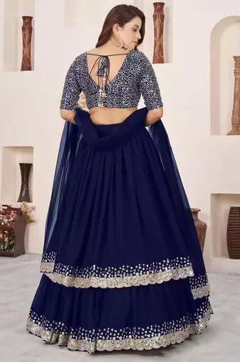 blue georgette embroidered lehenga choli with dupatta