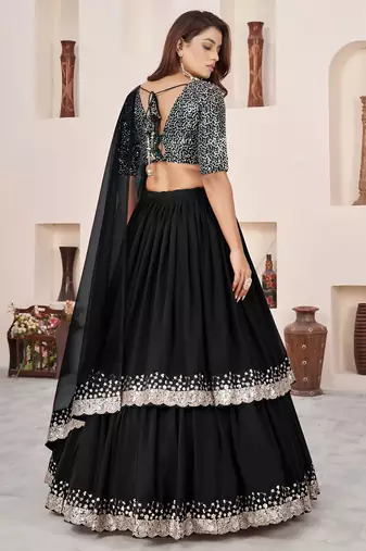 black georgette embroidered lehenga choli with dupatta