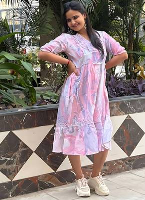 Women's rayon printed designer casual  & Party Wear flared dress 3