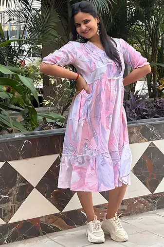 Women's rayon printed designer casual  & Party Wear flared dress