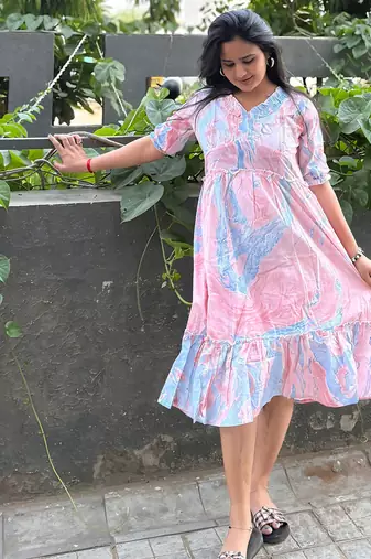 Women's rayon printed designer casual  & Party Wear flared dress
