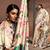 beige digital print satin saree with unstitched blouse