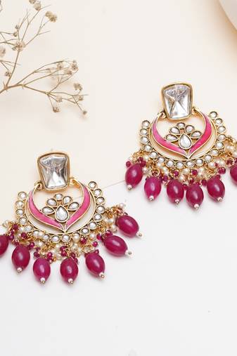 Abhika creations royal kundan meenakari chandbali earrings