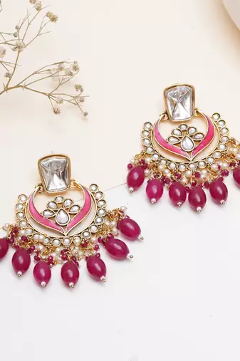 Abhika creations royal kundan meenakari chandbali earrings
