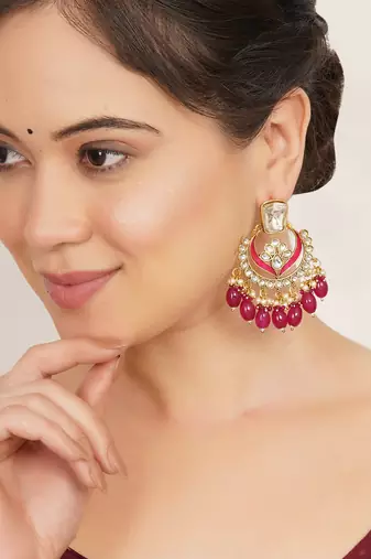 Abhika creations royal kundan meenakari chandbali earrings