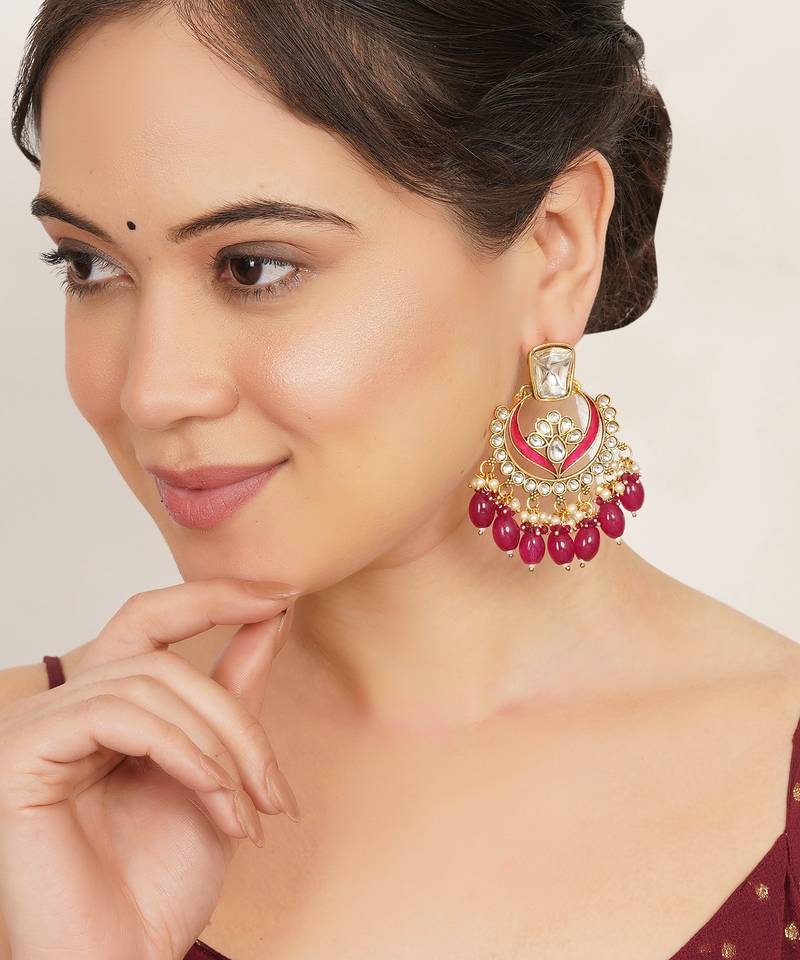 Abhika creations royal kundan meenakari chandbali earrings