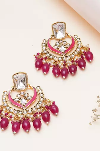 Abhika creations royal kundan meenakari chandbali earrings