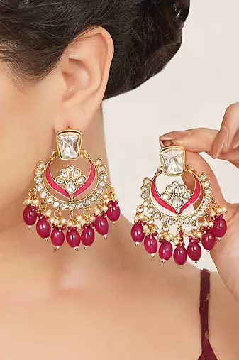 Abhika creations royal kundan meenakari chandbali earrings