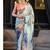 sky blue digital print satin saree with unstitched blouse