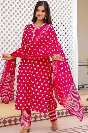 pink rayon printed kurta sets