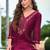 Floral embroidered silk v neck kurta trouser & dupatta set