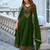 Floral embroidered silk v neck kurta trouser & dupatta set