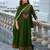 Floral embroidered silk v neck kurta trouser & dupatta set