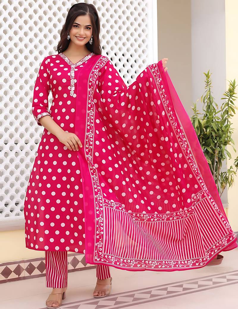pink rayon printed kurta sets