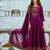 Floral embroidered silk v neck kurta trouser & dupatta set