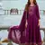 Floral embroidered silk v neck kurta trouser & dupatta set