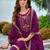 Floral embroidered silk v neck kurta trouser & dupatta set