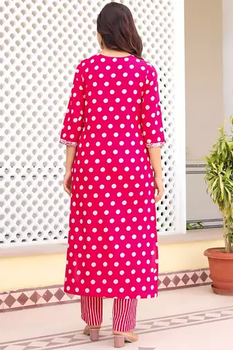  ethnic handprinted rayon printed designer indian suit set kurti pant & dupatta set