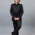 Boys black satin indo western sherwani & trouser set with sequined waistcoat