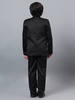 Boys black satin indo western sherwani & trouser set with sequined waistcoat 2