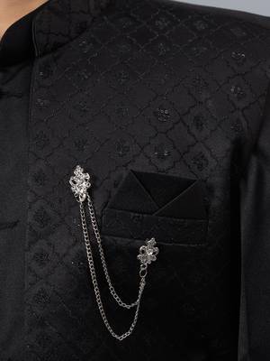 Boys black satin indo western sherwani & trouser set with sequined waistcoat 3